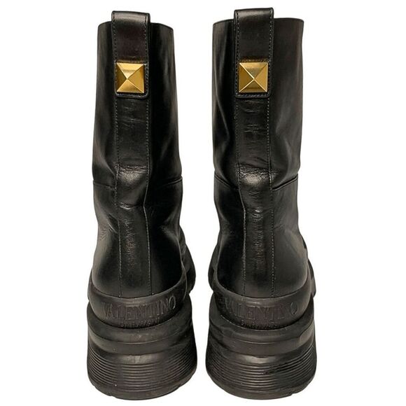 Valentino Garavani Leather Rockstud Platform Biker Boots EU 40 US 10 Black - Picture 6 of 12